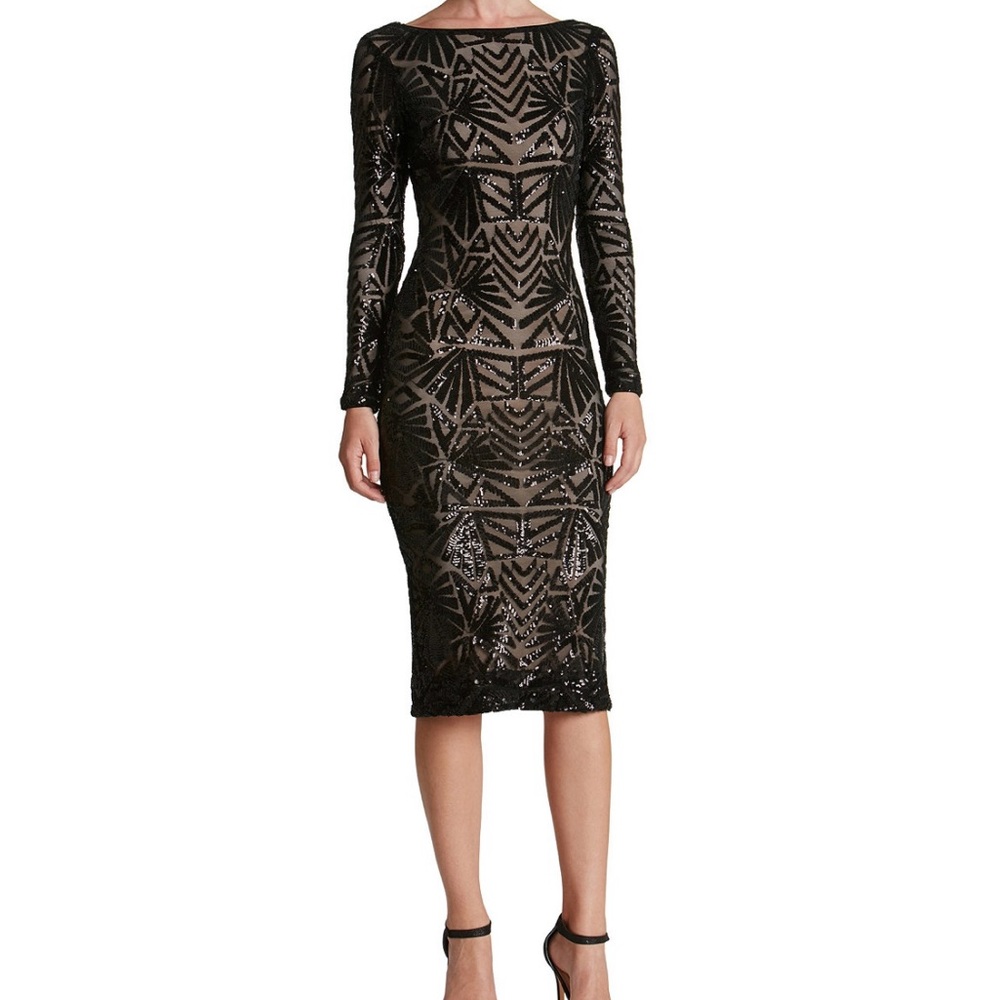 Dress the Population Black Sequin Long Sleeve Dress
